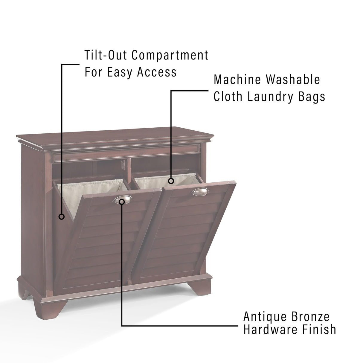 Crosley Furniture Lydia Laundry Hamper with Linen Sorting Bags, Bathroom Storage and Organization, Espresso Crosley Furniture