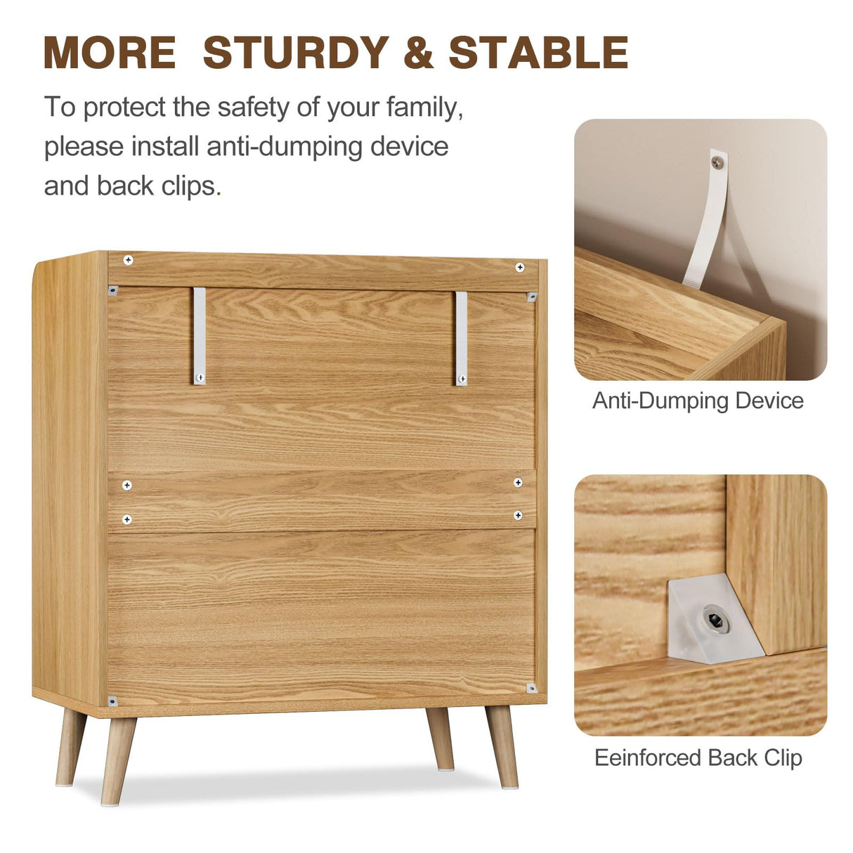 Knowlife 3 Drawer Rattan Dresser for Bedroom, Chest of Drawer, 3 Drawer Dresser, Modern Wood Dresser with Natural Rattan Drawer for Entryway, Living Room, Closet Knowlife