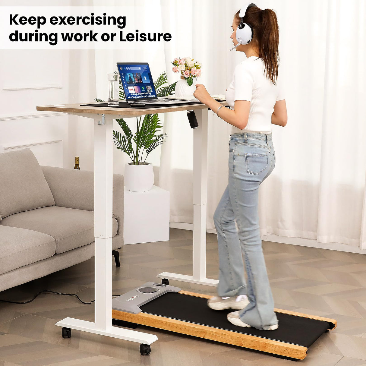 farexon Electric Standing Desk Adjustable Height, 48x24 Inches Stand Up Desk with Charging Station, Lockable Casters,27''-46'' Lifting Range Home Office Computer Desk(Oak Grey) farexon