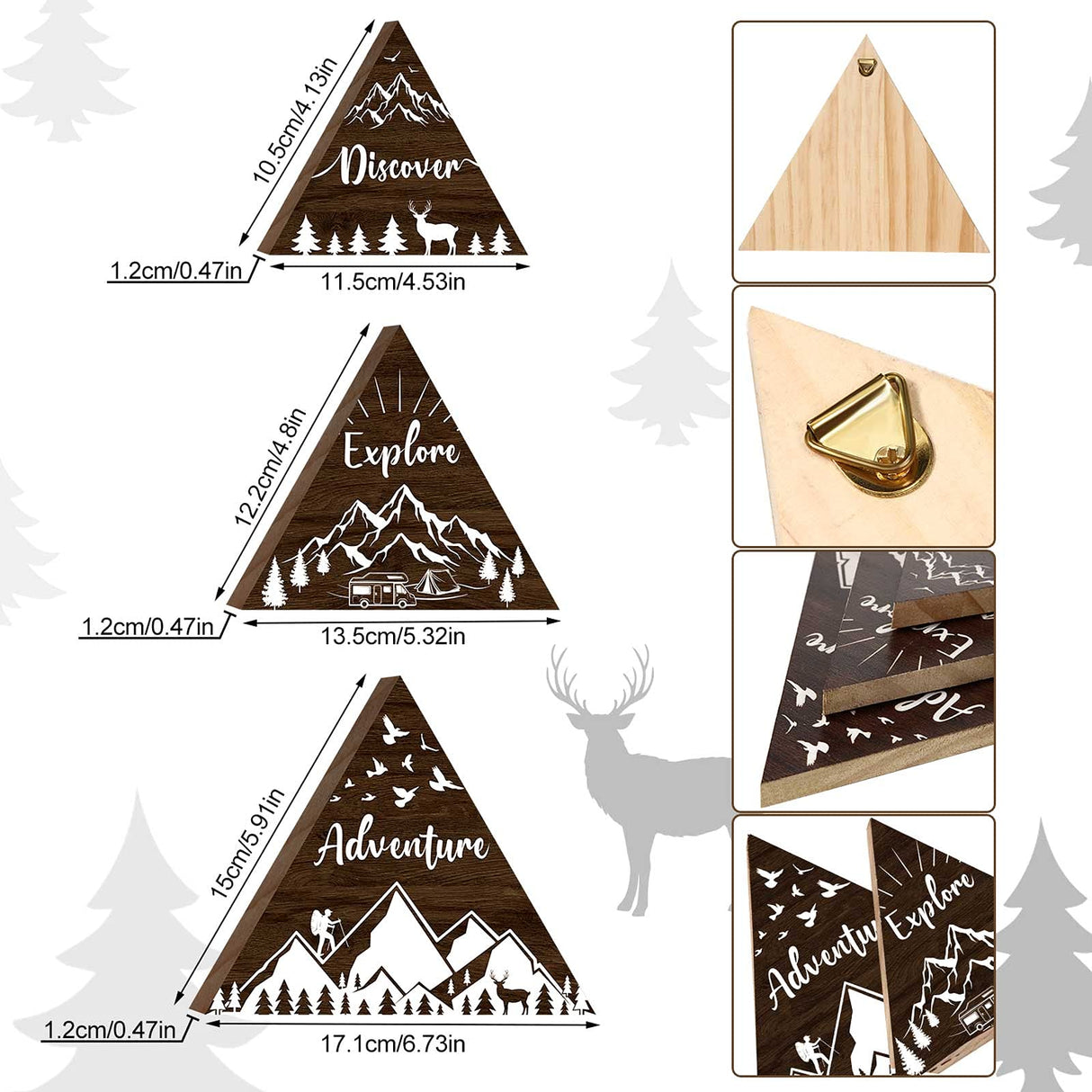 Jetec 3 Pcs Wooden Mountain Decoration Woodland Adventure Travel Adventure Mountain Table Ornament Centerpiece for Home Bedroom Bathroom Shelf Wall Rustic Farmhouse Decoration(Brown) Jetec