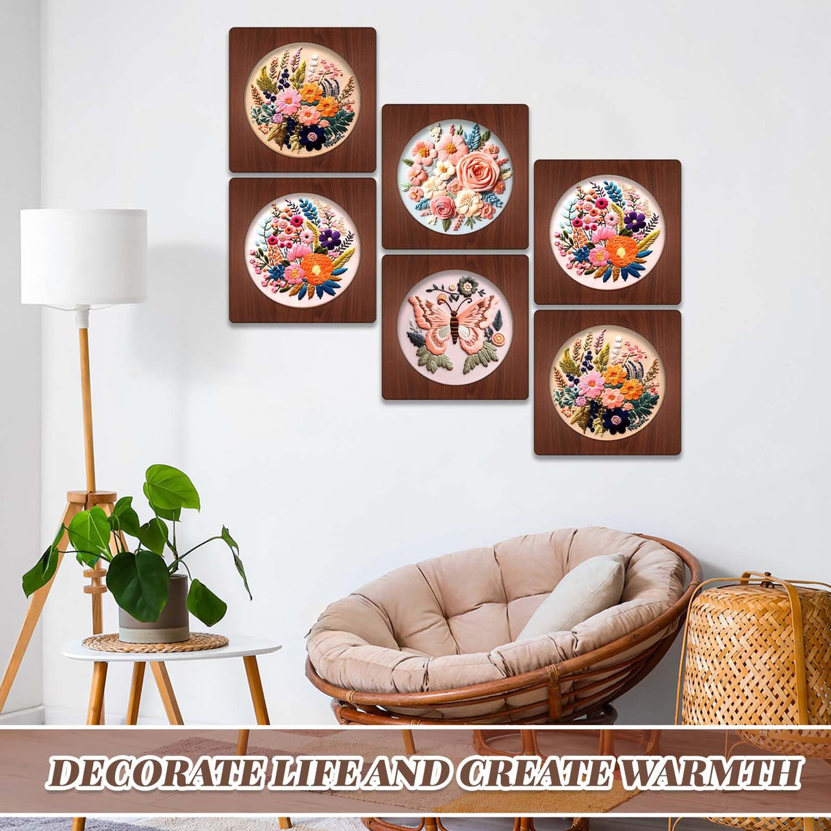 Wenqik 6 Pcs Wood Embroidery Hoop Frame Set 8 Inch Embroidery Hoops Wood Display Frame for Finished Cross Stitch or DIY Art Craft Sewing Ornaments (Without Hoops)(Square) Wenqik