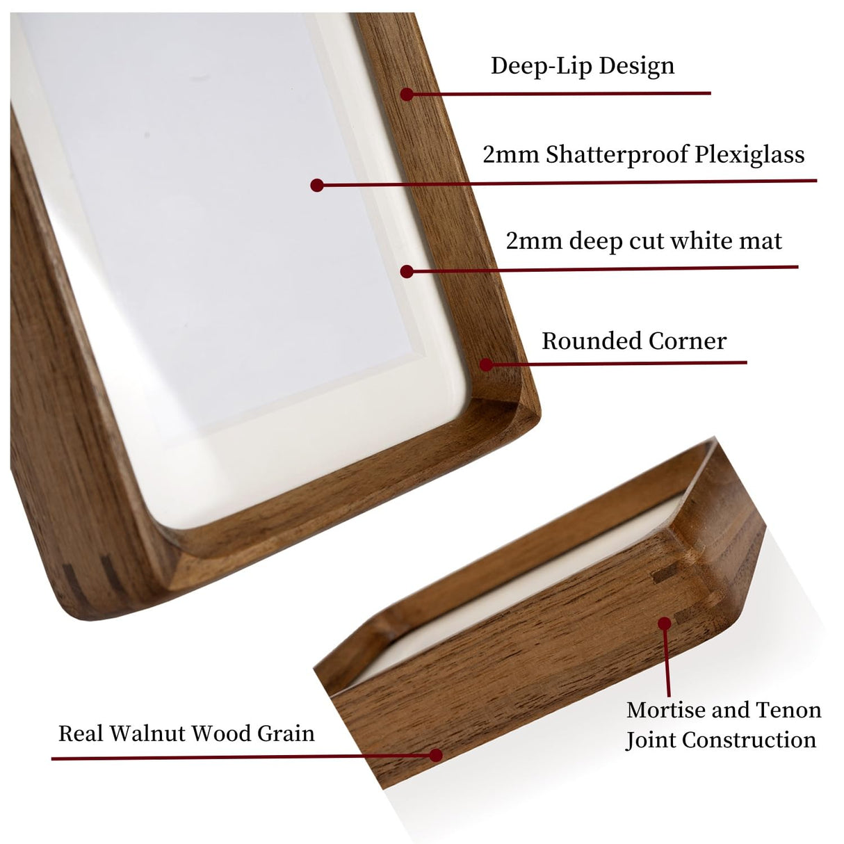 FLECHAZO 6x8 Picture Frame Wood with 5x7 Mat, Natural Solid Walnut Wooden 6 by 8 Photo Frames for Tabletop or Wall Mounting Display FLECHAZO