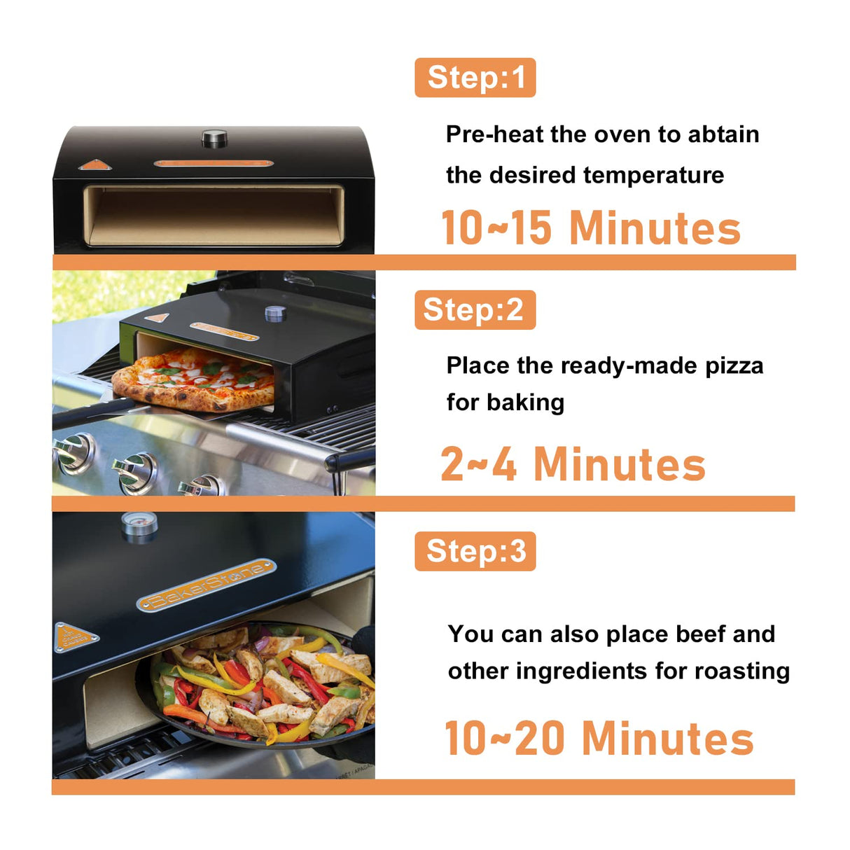 BakerStone Outdoor Pizza Oven, 12" Pizza Oven for Grill Top 5-sided Stone Baking Chamber with Wood Pizza Peel, Turning Peel For Backyard Patio Camping Barbecues, Basic Series BakerStone