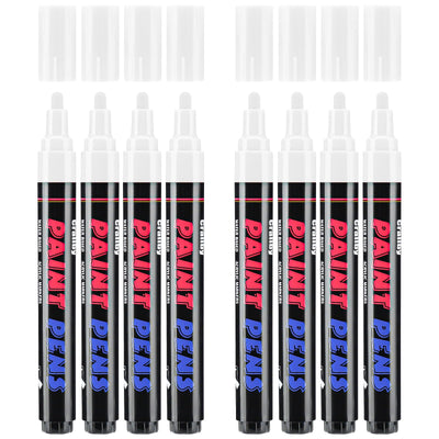 Craiiby White Paint Pens Paint Markers - 8 Pack Permanent Acrylic Quick Dry Waterproof Marker Pens for Rocks Wood Fabric Plastic Canvas Glass Mugs Metal Tire Stone