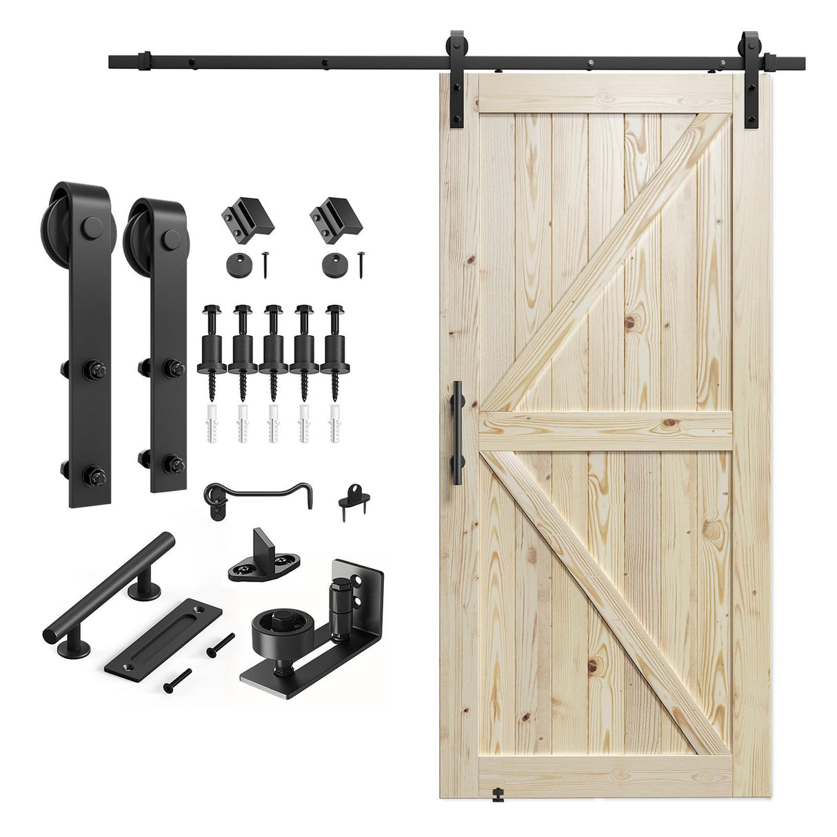 SMARTSTANDARD 42in x 96in Sliding Barn Door with 7ft Barn Door Hardware Kit Included, Unfinished Solid Spruce Wood Door, Assembly Required, DIY, Stainable, Natural SMARTSTANDARD