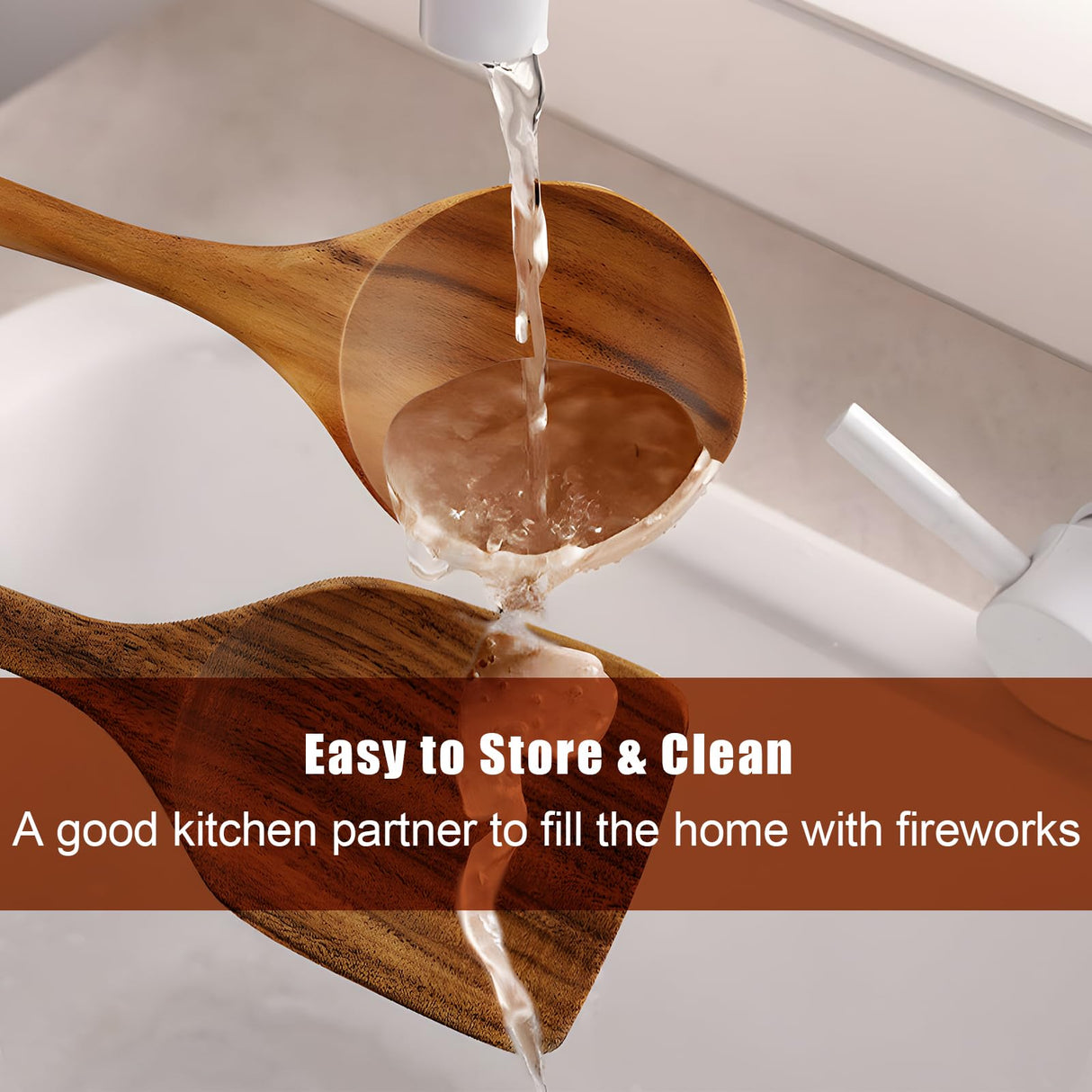 FJNATINH Wooden Spoons for Cooking, 10 Pcs Teak Wooden Cooking Utensil Set with Holder, Wooden Kitchen Utensils Set for Nonstick Pans & Cookware FJNATINH