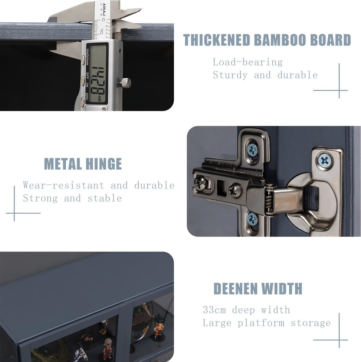 Display Cabinet, 5-Tier Curio Cabinet with Acrylic Doors, Bamboo Display Case for Figures, Display Case for Collectibles & Kids Bookcase for Home, Office, Playroom, Living Room Orixal