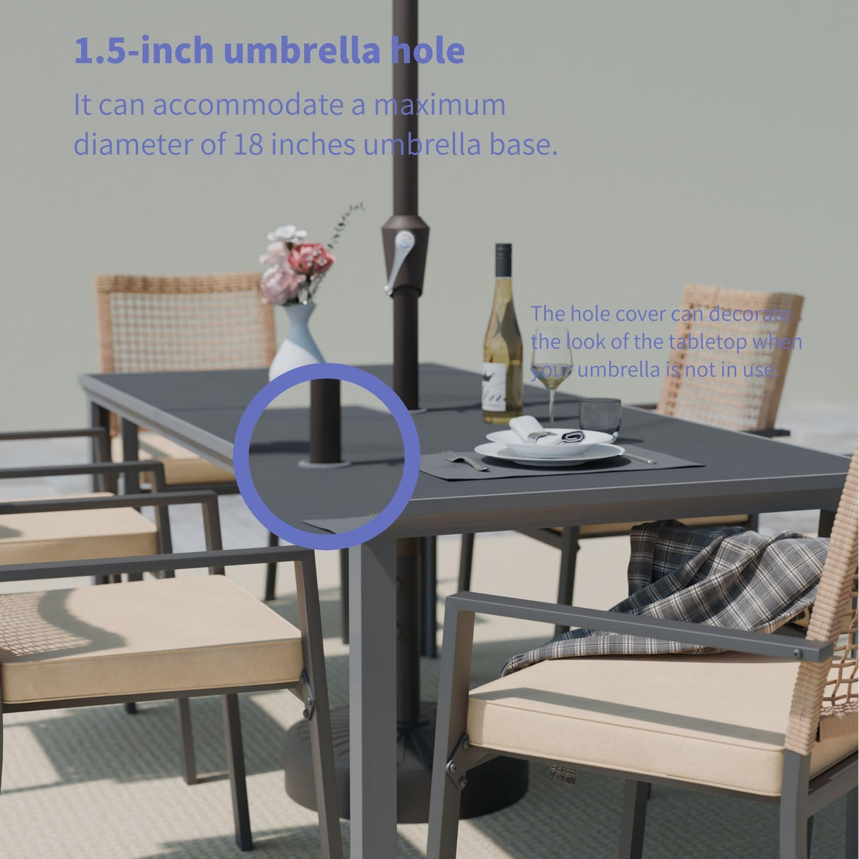 Kingdura 7 Piece Patio Dining Sets, Outdoor Furniture Set of 6 Ratten Wicker Chairs with Cushions and Dining Table with Umbrella Hole, All-Weather Outdoor Furniture Conversation Set for Backyard Kingdura