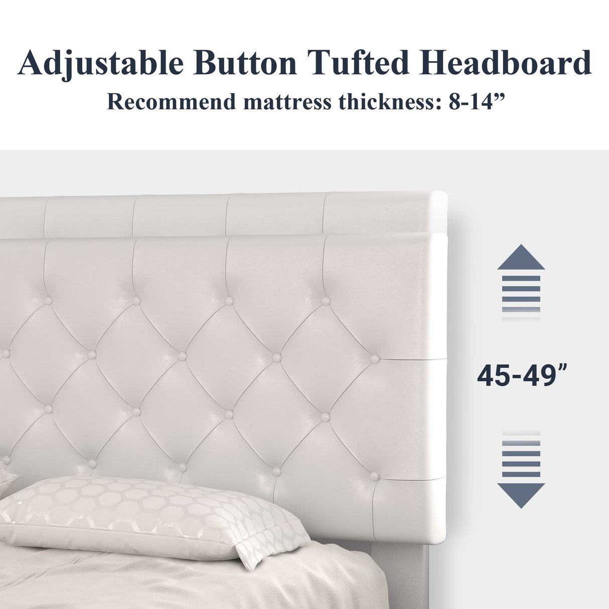 Allewie Full Size Platform Bed Frame, Adjustable Faux Leather Headboard with Diamond Stitch and Button Tufted, Sturdy Wood Slats, Easy-Assembly, No Box Spring Needed, Off-White Allewie