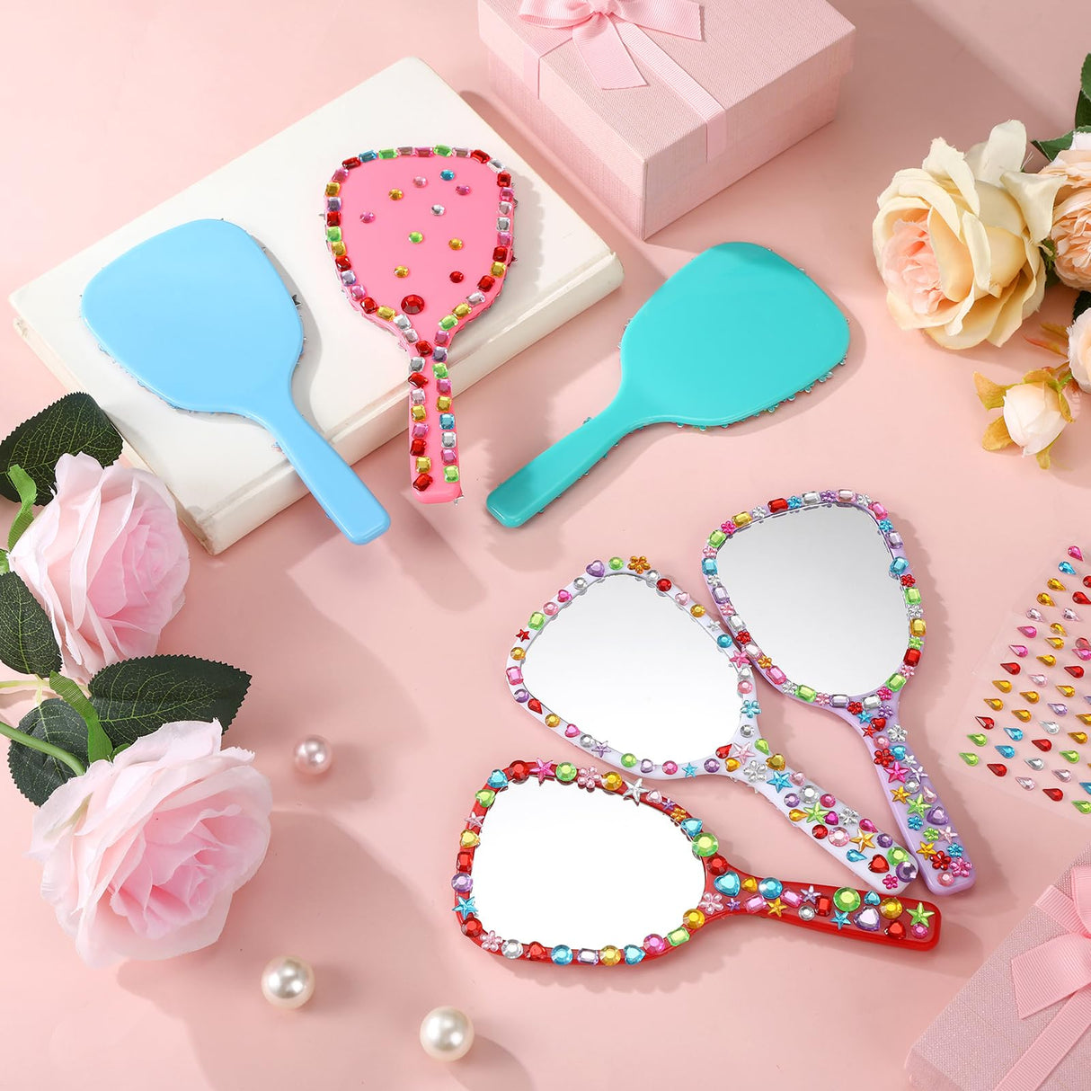 Wonderjune 24 Pcs Handheld Mirror DIY Decorate Your Own Mermaid Princess Mirror for Classroom Princess Birthday Party Favors Crafts Mermaid Game Decorations Supplies Wonderjune