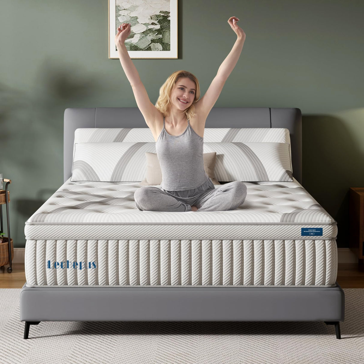 Lechepus California King Mattress,14Inch Memory Foam Hybrid Mattress with 7-Zone Pocket Spring,Cal King Size Mattress in Box, Medium Plush Mattress for Back Pain Relief,Motion Isolation,CertiPUR-US Lechepussleep