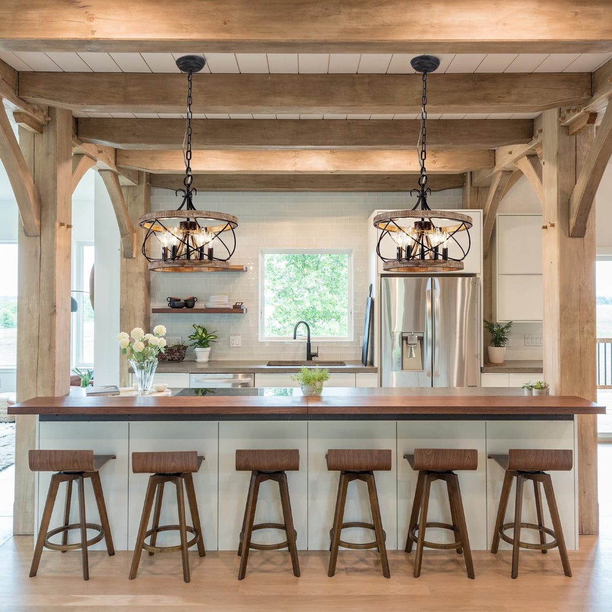 Curve Curio 20'' Farmhouse Chandelier Light Fixture, 5-Light Dining Room Light Fixtures French Country Rustic Chandelier Over Table for Entryway Foyer Bedroom Living Room Curve Curio