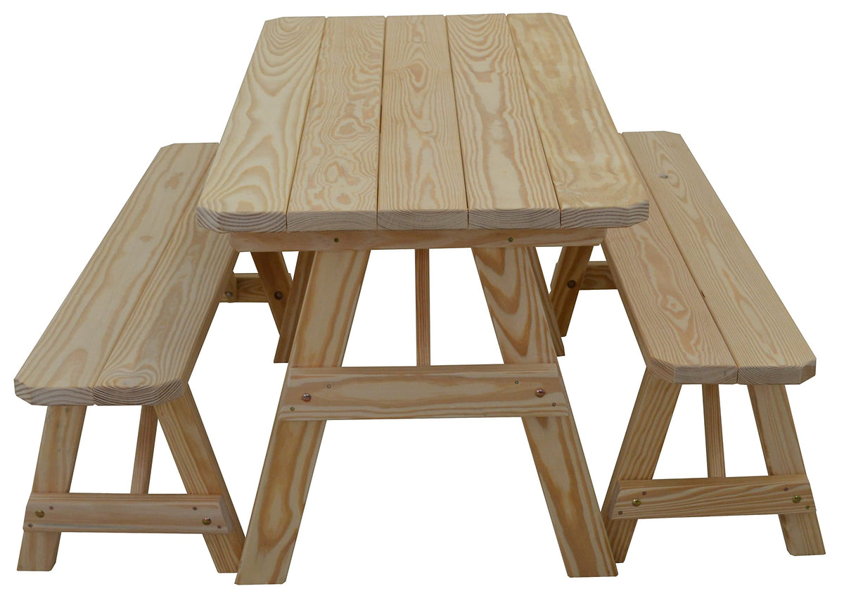 Amish-Made 55" Traditional A-Frame Pressure-Treated Pine Outdoor Picnic Table with Benches, Unfinished Amish Furniture Market