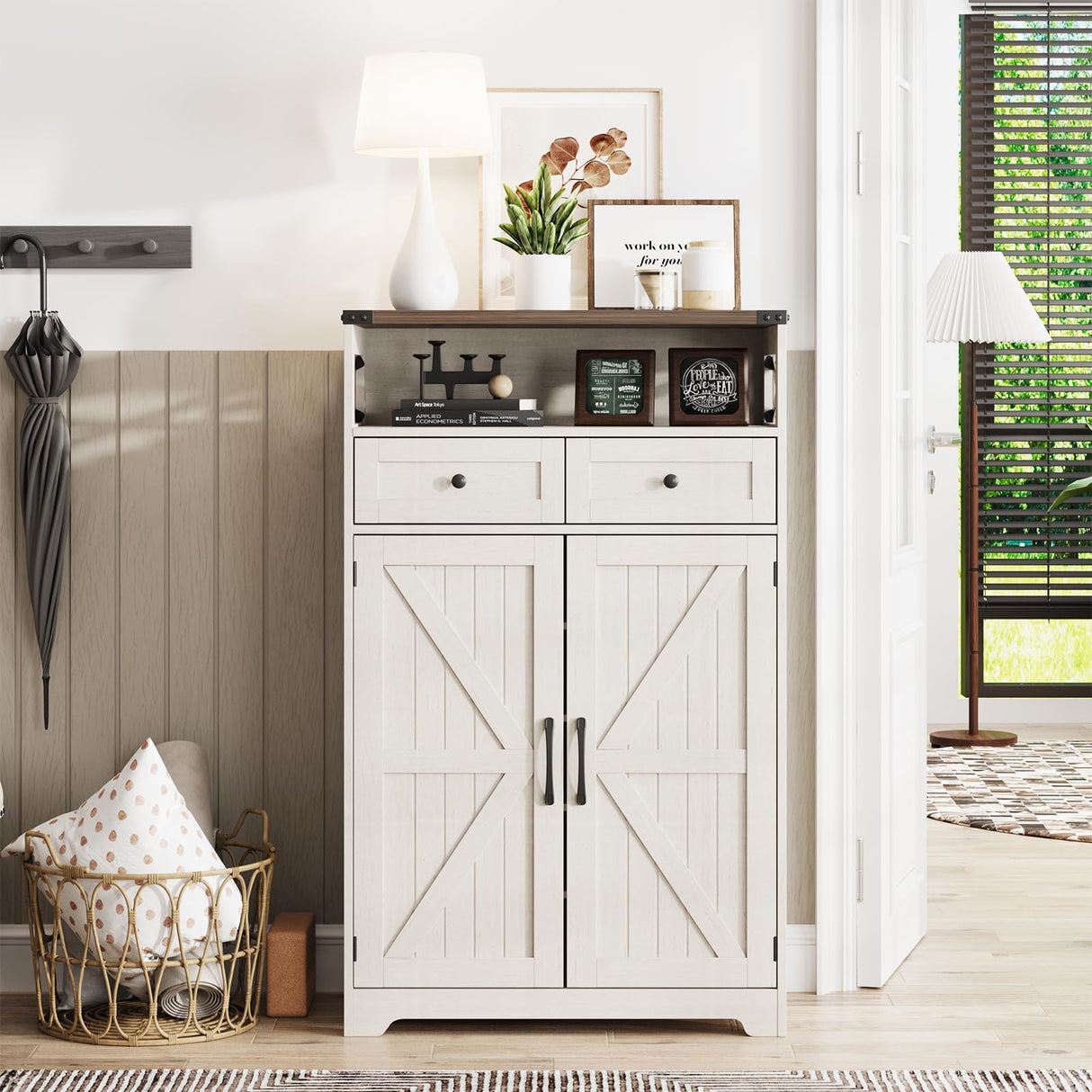 Maupvit 5-Tier Shoe Cabinet with Doors, Farmhouse Storage Cabinet with 2 Drawers & Adjustable Shelves, Shoe Cabinet Storage for Entryway,Wood Shoe Rack Organizer Cabinet for Living Room Foyer Hallway Maupvit