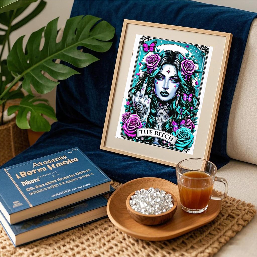 Gothic Diamond Art Kits for Adults-The Bitch Tarot Diamond Painting Kits for Adults Beginners, 5D DIY Full Drill Round Rhinestone Gem Art Crafts Paintings for Home Wall Decor 12"x16" GQYCZZ