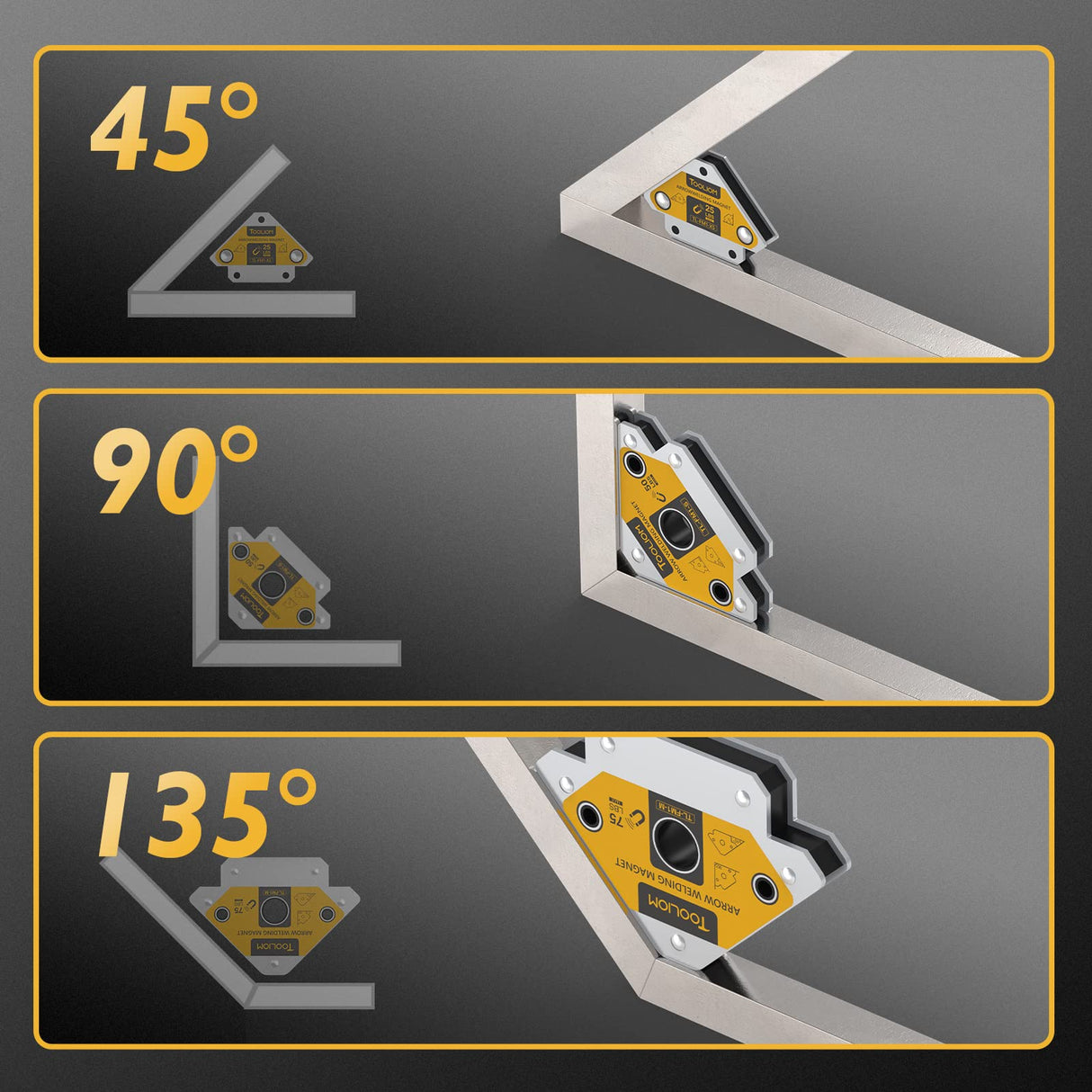 TOOLIOM Arrow Welding Magnets 6Pcs 25LB & 50 LB & 75 LB Strong Hold Magnetic Welding Holder Welder Magnet Set Welding Accessories TOOLIOM