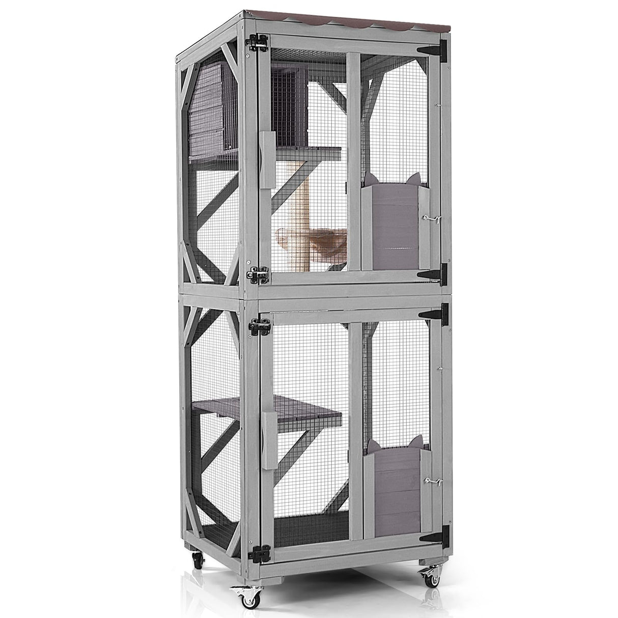 GUTINNEEN Catio Outdoor Cat Enclosure on Wheels - Outside Kitty House with Upgraded Resting Box, PVC Layer, and Waterproof Roof - 62.5" GUTINNEEN