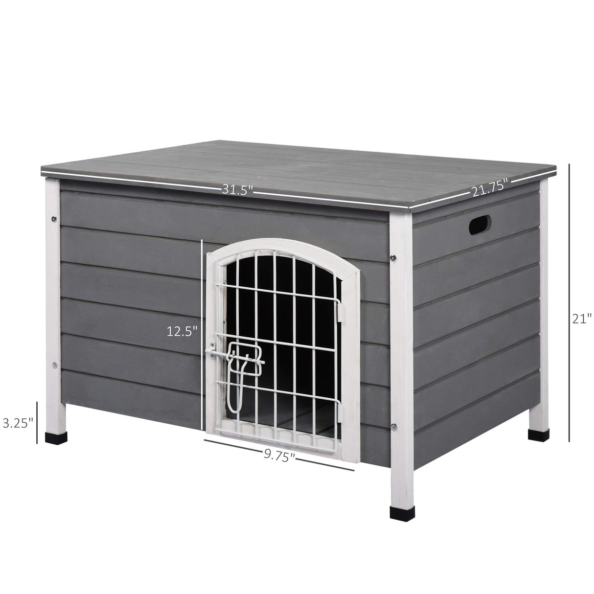 PawHut 31" L Wooden Decorative Dog Cage Kennel Wire Door with Lock Small Animal House with Openable Top Removable Bottom Grey Aosom
