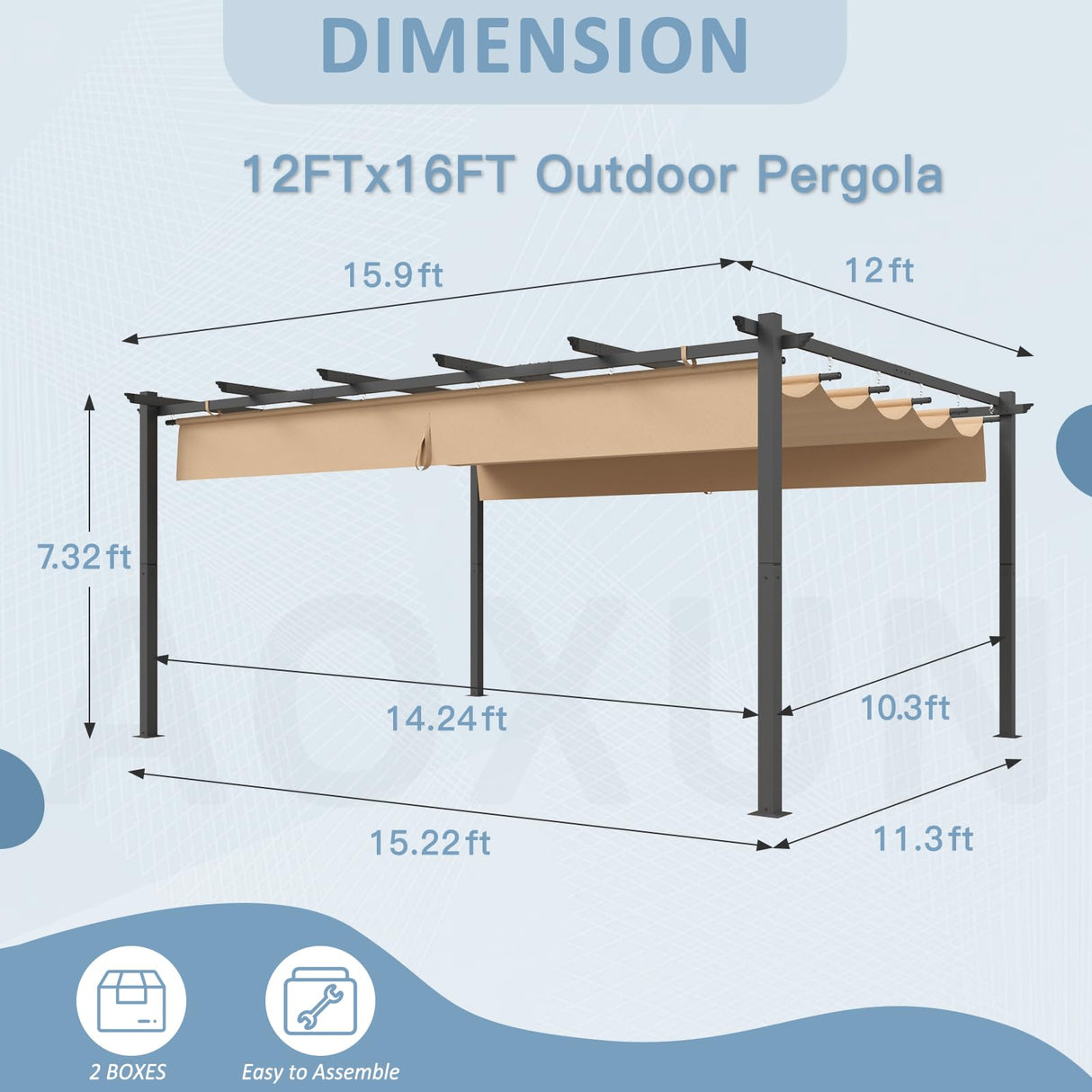 Aoxun 12x16FT Aluminum Pergola, Outdoor Retractable Pergola with Upgraded Canopy Cover, Heavy Duty Metal Pergolas and Gazebos with Adjustable Sun Shade for Modern Patio, Backyard, Deck, Garden Aoxun