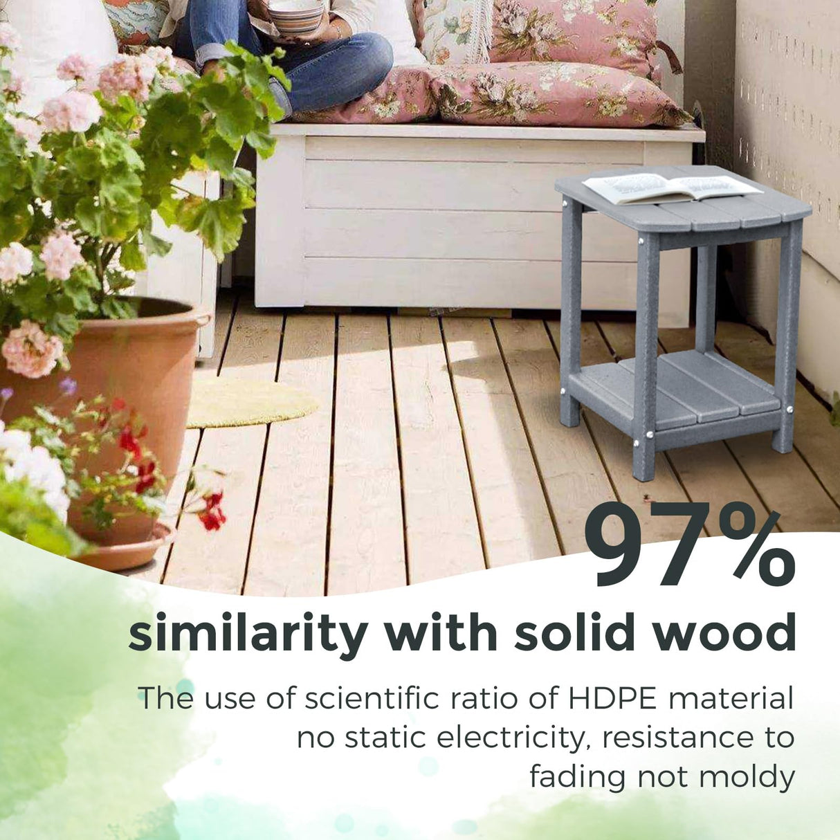 GARDENSTAR Adirondack Square Outdoor Side Table,2-Tier Storage Patio Side Table, HDPE End Tables for Backyard Pool Porch Garden Lawn(Grey) GARDENSTAR