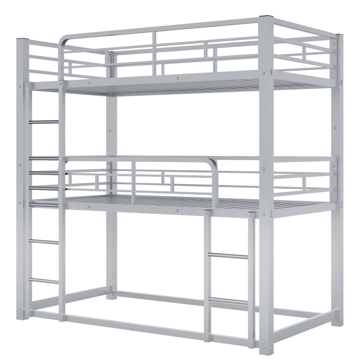 Merax Twin Over Twin Over Twin Metal Bunk Bed, Triple Bunk Bed for Teens, Adults, Girls, Boys, No Box Spring Needed, Silver Merax