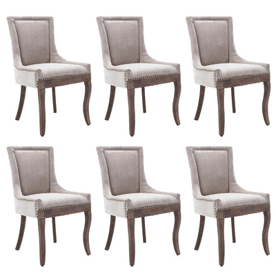 Aoowow Fabric Vintage Upholstered Side Chairs Set of 6, Farmhouse Solid Wood Kitchen Dining Room Chairs with Nailheads Legs (Fabric Beige)