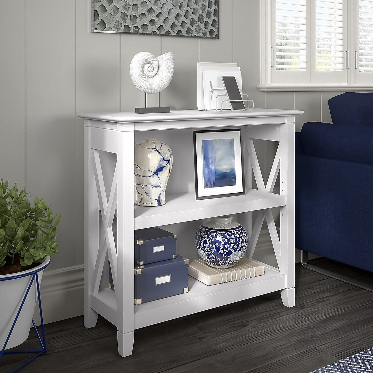 Bush Furniture Key West Small 2-Shelf Bookcase in Pure White Oak Bush Business Furniture
