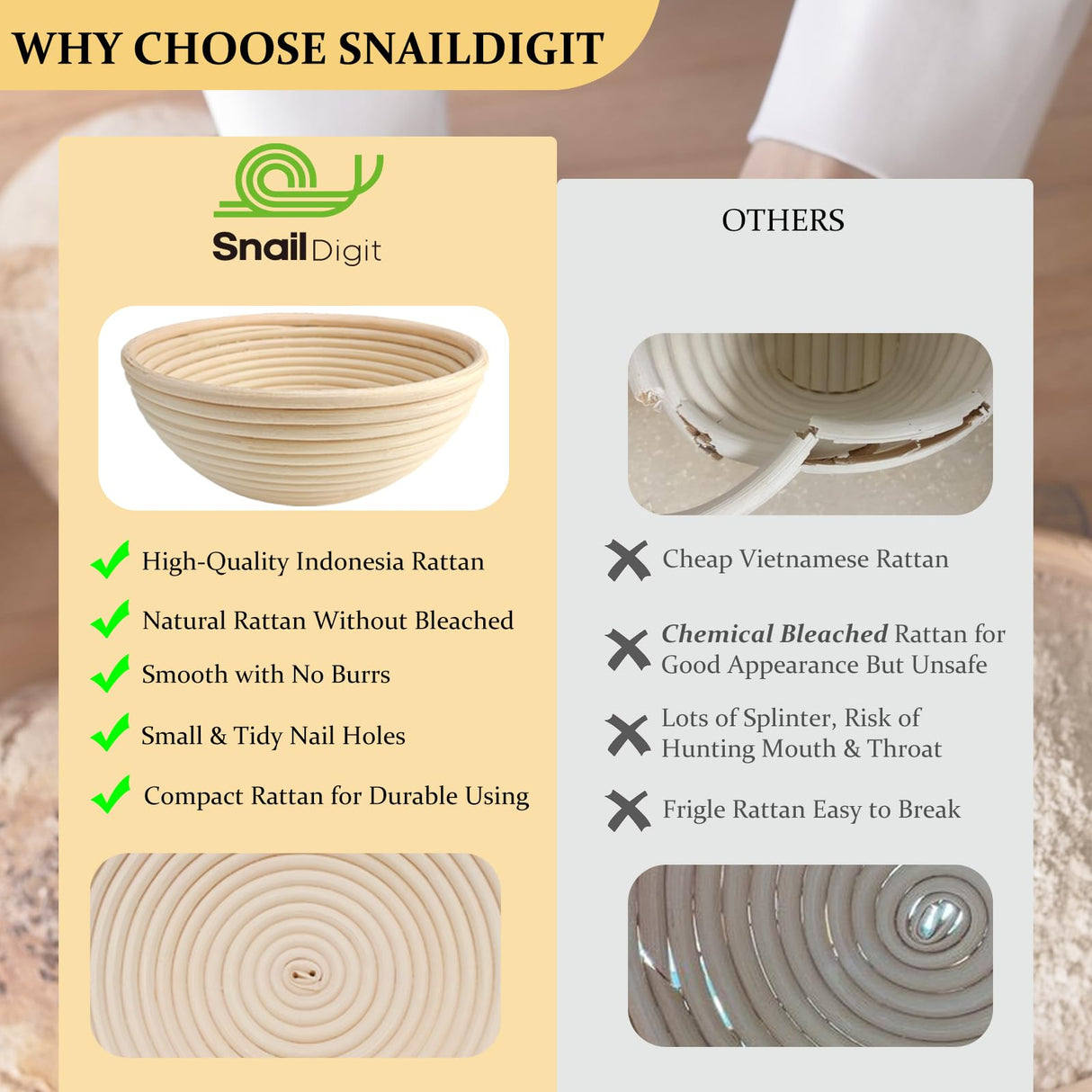 SNAILDIGIT Banneton Bread Proofing Basket Set of 2: 9 Inch Round Sourdough Proofing Bowls for Artisan Bread Making for Professionals and Home Bakers SnailDigit