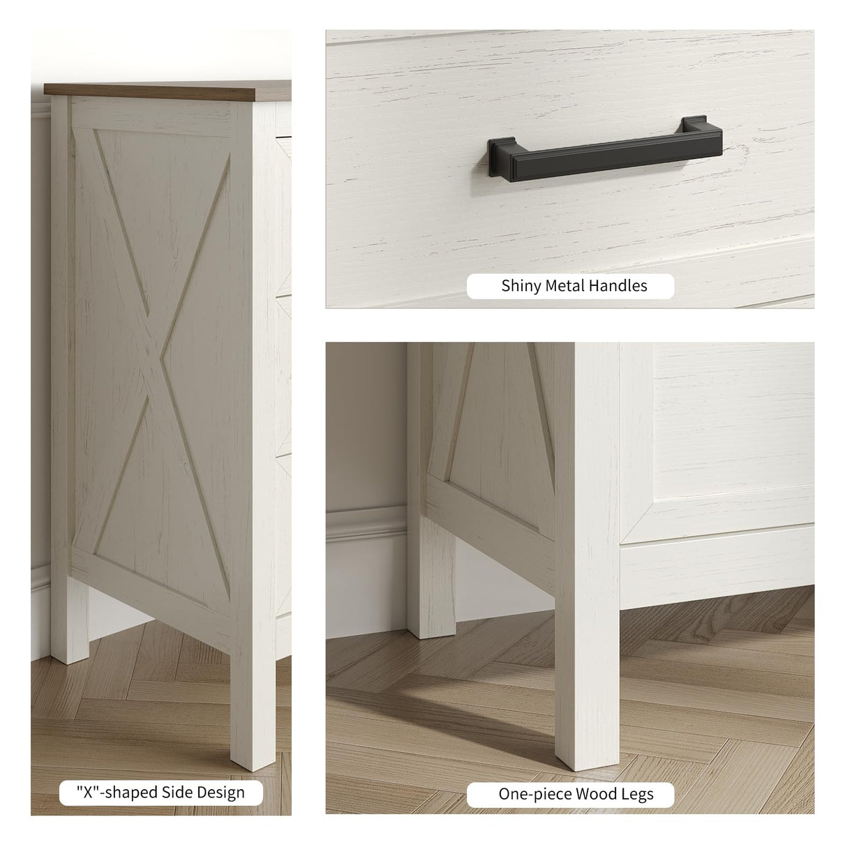 BAZELOR Farmhouse 7 Drawers Dresser for Bedroom, Modern Dresser with Metal Handle, Natural Texture, Wood Rustic Chest of Drawers for Bedroom,Living Room,Hallway and Entryway, Antique White BAZELOR