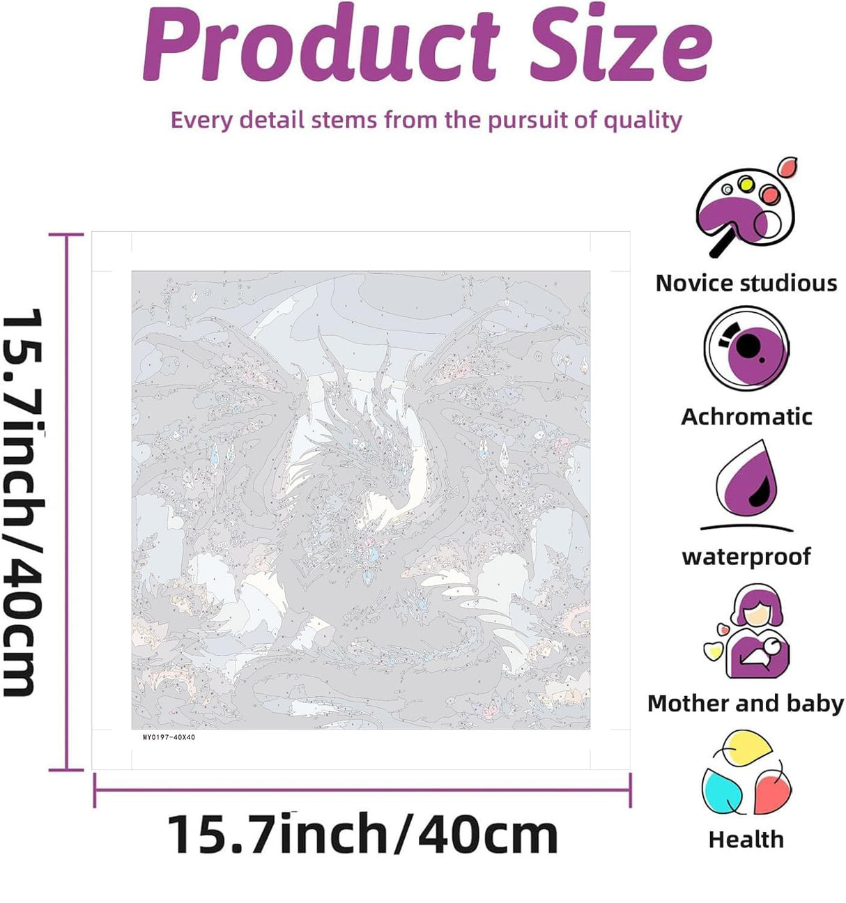 Ekuxom Dragon Paint by Numbers Kit for Adults Beginner Black Dragon Adults' Paint-by-Number Kits Easy Paint by Number Oil Painting Kit Acrylic On Canvas for Gifts Wall Decor 16x16 Inch Ekuxom