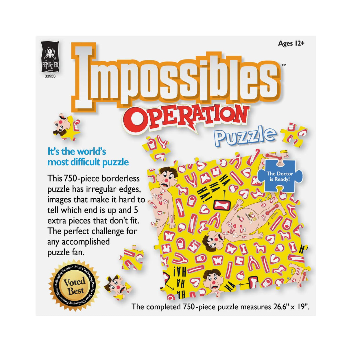 BePuzzled, Hasbro Impossibles Puzzle Featuring Imagery from The Classic Game of Operation, a 750 Piece Borderless Puzzle for Advanced Puzzlers Ages 15 and Up Bepuzzled