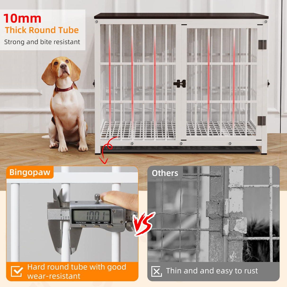 Heavy Duty Dog Crate Furniture: 72Inch Extra Large End Table Style Doggie Crates with Three Doors - Inside Modern Big TV Stand Style Puppy Wooden Kennel with Removable Tray for Medium Large Dogs White BingoPaw