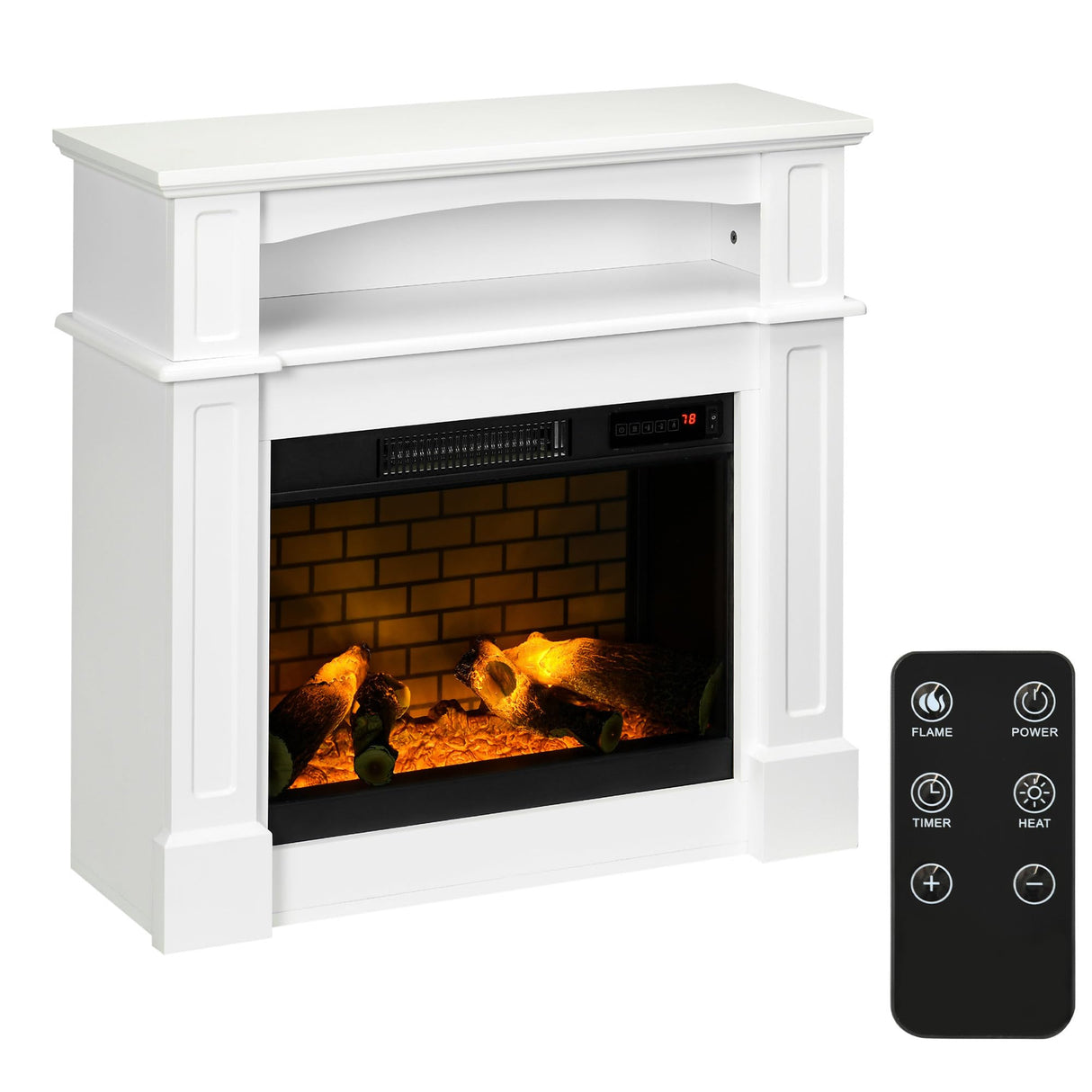 HOMCOM 31.75" W x 31" H Electric Fireplace Mantel TV Stand, Media Console Center Cabinet with a Shelf, White HOMCOM