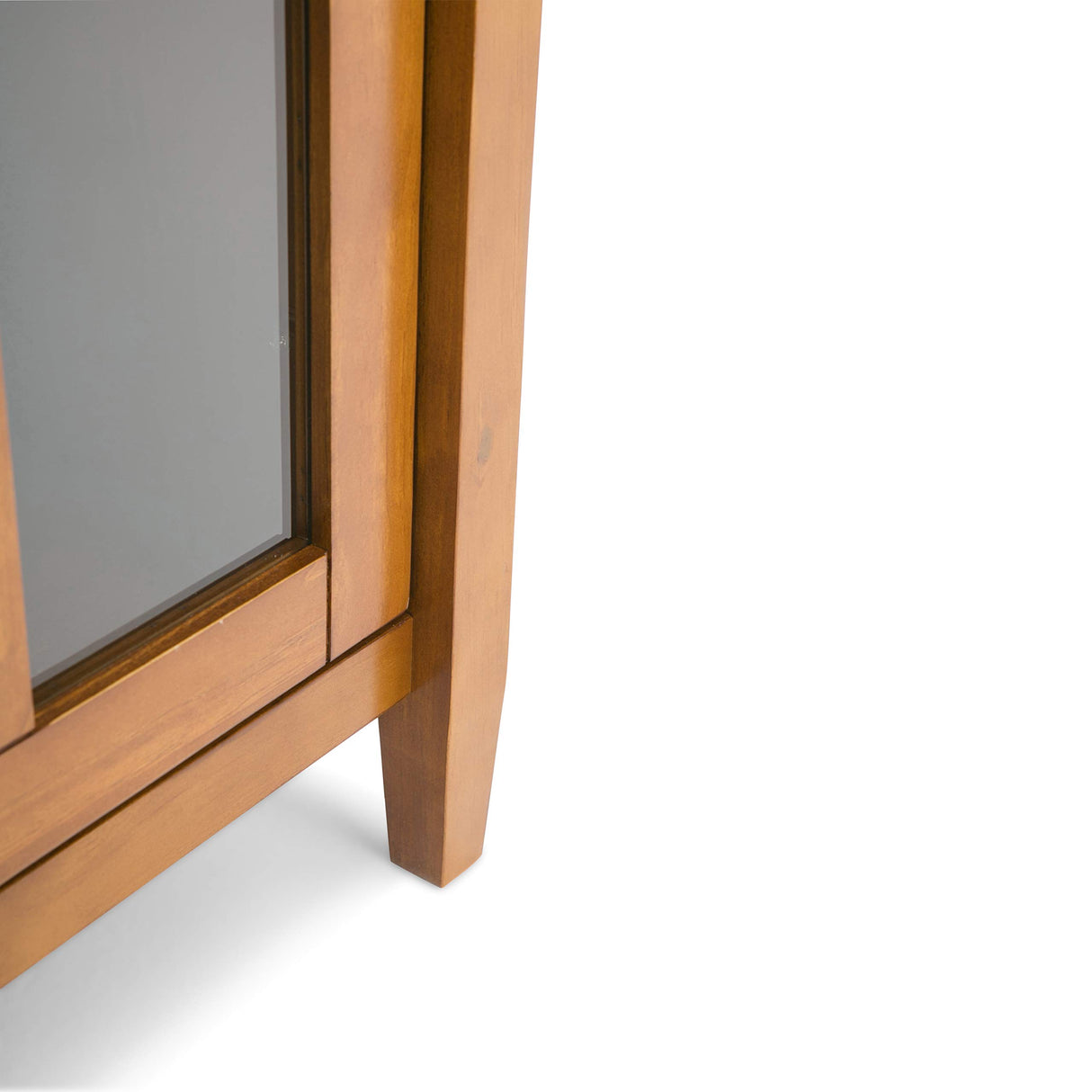 SIMPLIHOME Warm Shaker SOLID WOOD 32 inch Wide Rustic Low Storage Cabinet in Light Golden Brown, with 2 Adjustable Shelves, Tempered Glass Door SIMPLIHOME