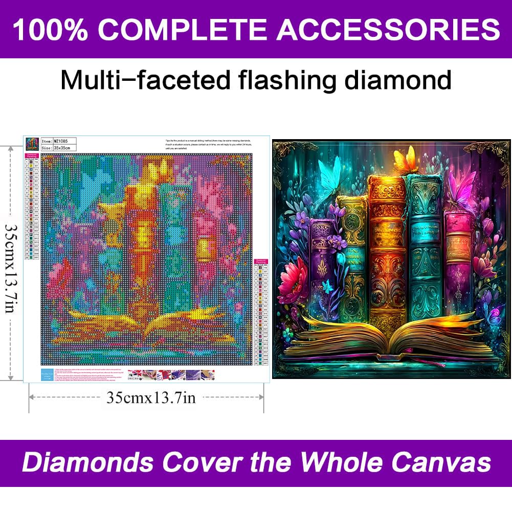 croshom Diamond Art Kits for Adults, Magic Book Diamond Painting Kits for Adults Beginners, 5D DIY Full Drill Diamonds Art Painting Kit Gem Craft for Adult Gifts, Home Wall Decor 14" x 14" croshom
