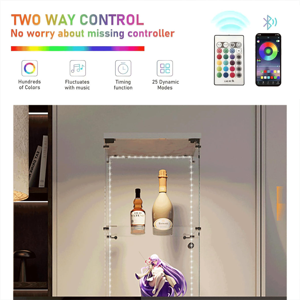 Goujxcy LED Glass Display Cabinet, 4-Tier Curio Cabinet with Lights Strip for Collectibles Living Room Bedroom Goujxcy