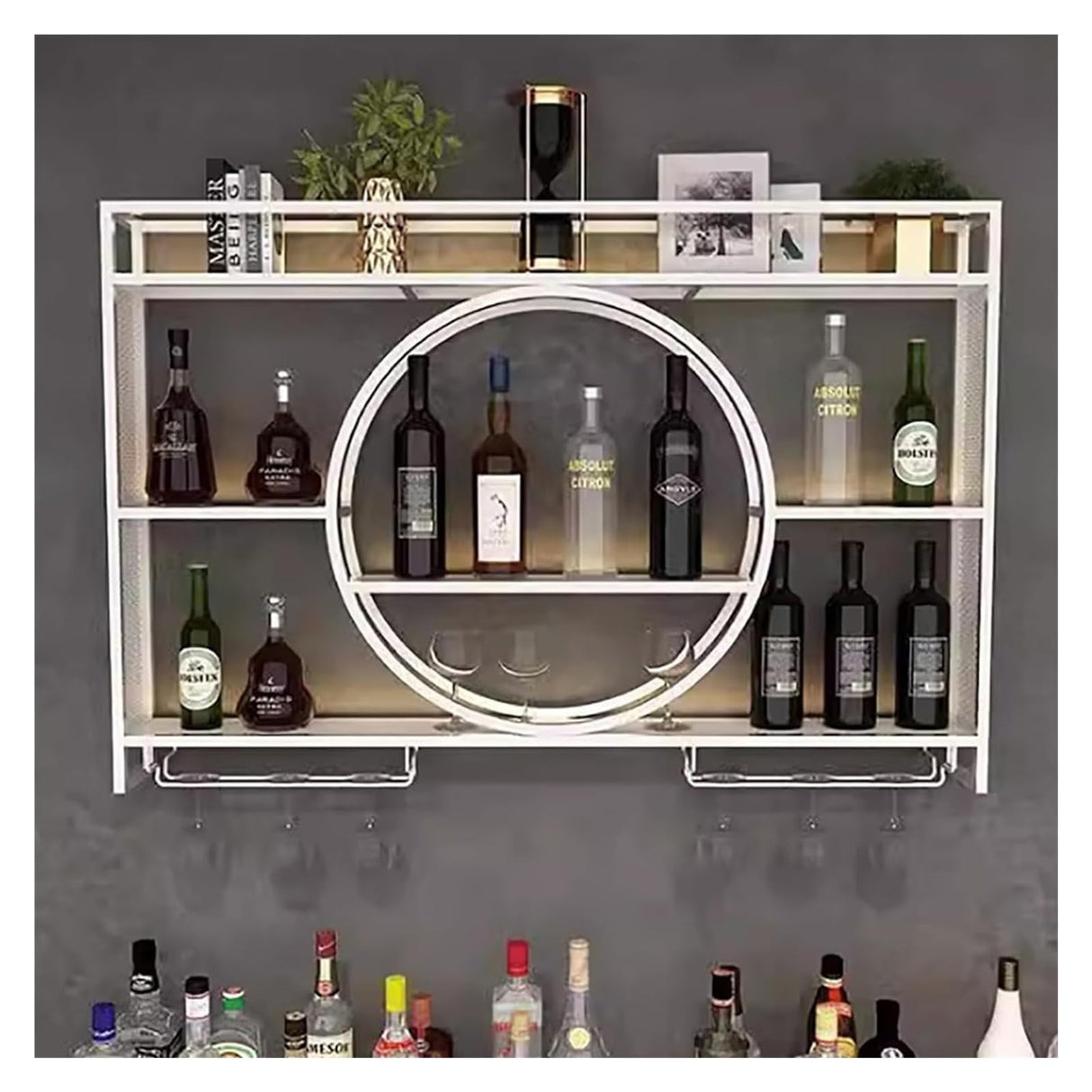 Wine Rack Wall Mounted 3 Tier Metal, Floating Shelves With LED Light, Hanging Floating Bar Liquor Bottles, Liquor Bar Display Shelf, For Home Kitchen(White,100x80x15c) Qxgylz