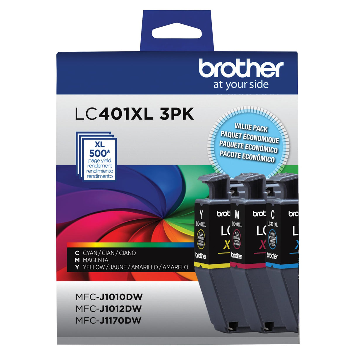 Brother Genuine LC401XL 3PK High Yield 3-Pack Color -Ink -Cartridges Includes 1- -Cartridge Each of Cyan, Magenta and Yellow -Ink. Brother