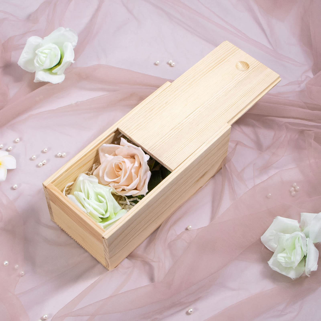 Useekoo Unfinished Wooden Storage Box with Sliding Lid, 7.8'' x 3.9'' x 3.1'' Keepsake Box, Rustic Wood Gift Boxes for Art Hobbies, DIY Lovers, Desk Organizers and Christmas Decorations Useekoo