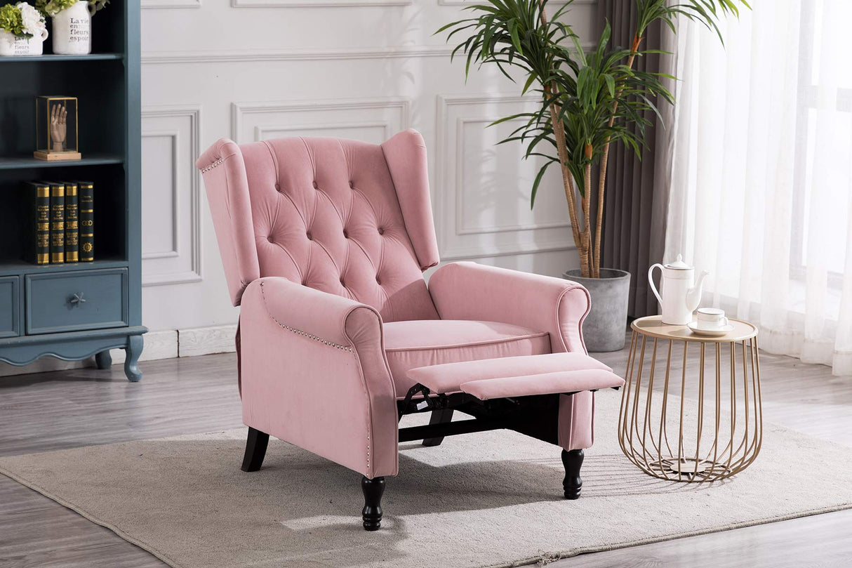Artechworks Velvet Tufted Push Back Arm Accent Chair Recliner Single Reclining for Adjustable Club Chair Home Padded Seating Living Room Lounge Modern Sofa,Pink Artechworks
