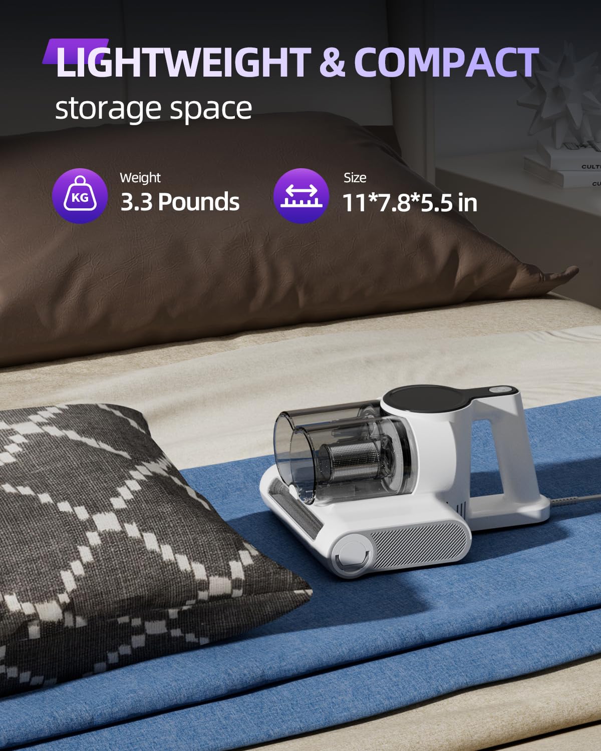 Mattress Vacuum Cleaner, Bed Vacuum Cleaner with 253.7nm UV-C Light, 16Kpa Suction, 36,000 RPM/Min Brushroll, Heating Function, Corded Bagrox