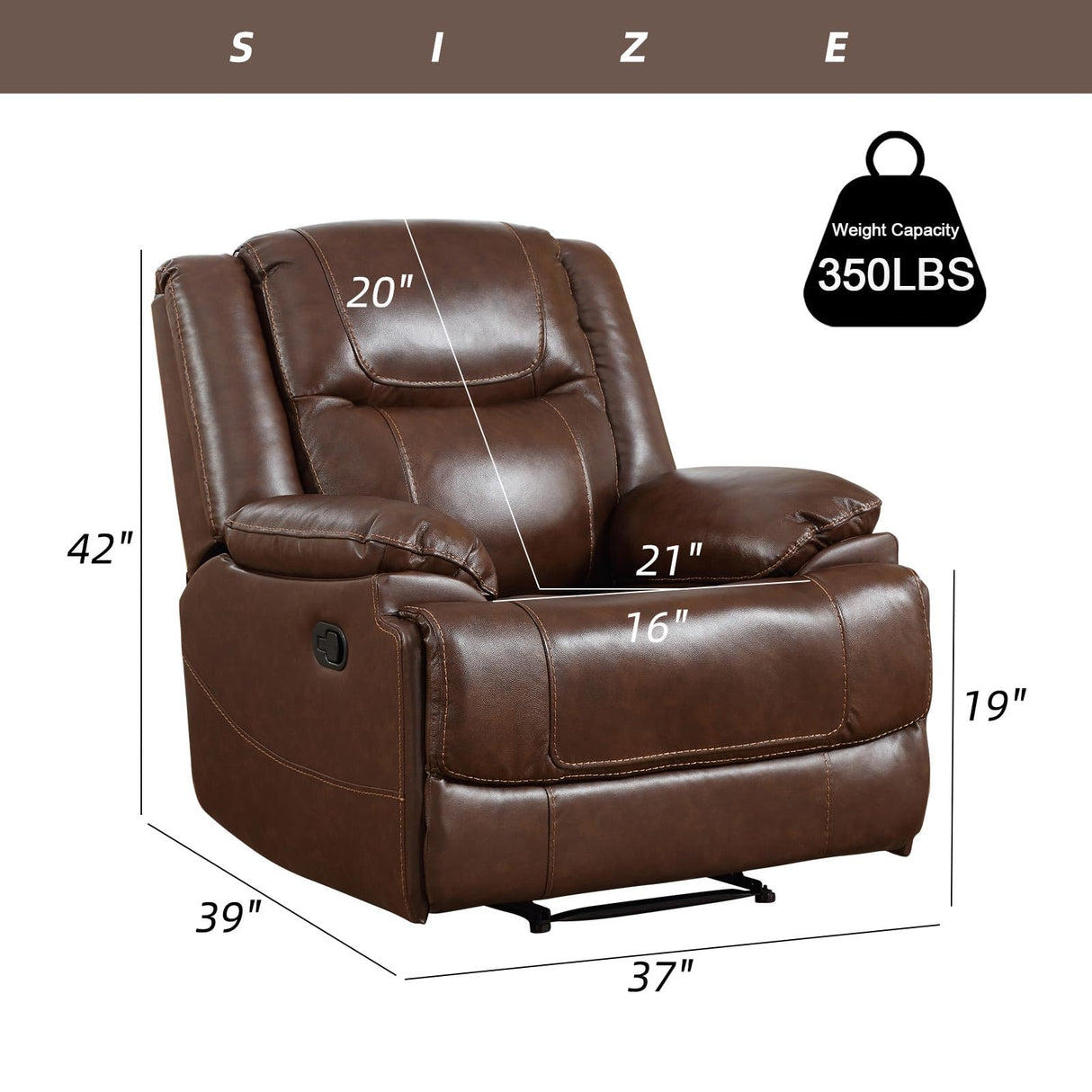 EBELLO Genuine Leather Manual Recliner Chair, Reclining Sofa Chair Couch for Living Room, Overstuffed Armrest and Padded Seat, Bedroom Furniture, Meeting Room, Brown EBELLO
