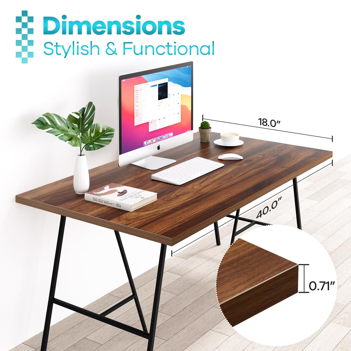 Kaboon Universal Tabletop 40"x18", Solid One-Piece Melamine Table Top, Double Desk L-Desk Floating Desk DIY, Home and Office,Dark Walnut Kaboon