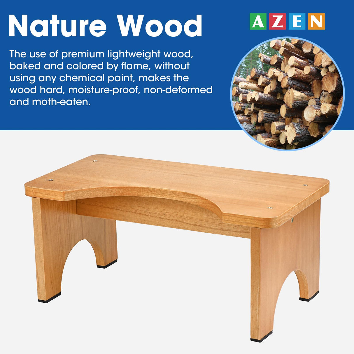 AZEN Toilet Stool Squat Adult, Wood Poop Stool for Bathroom Adults, Portable Toilet Potty Stool for Adults, 7 Inch Height AZEN