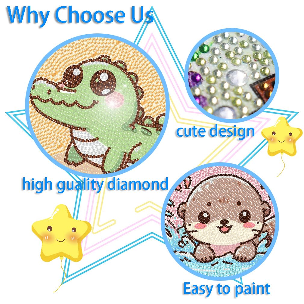 Canrichshop 4 Pack Cartoon 5D Diamond Painting for Kids,Cute Marine Animals DIY Painting Art Kit for Kids Ages 4-8-12 Mosaic Kits,Diamond Art Kid Present,Gem Paintings Full Drill 6x6 Inch Canrichshop