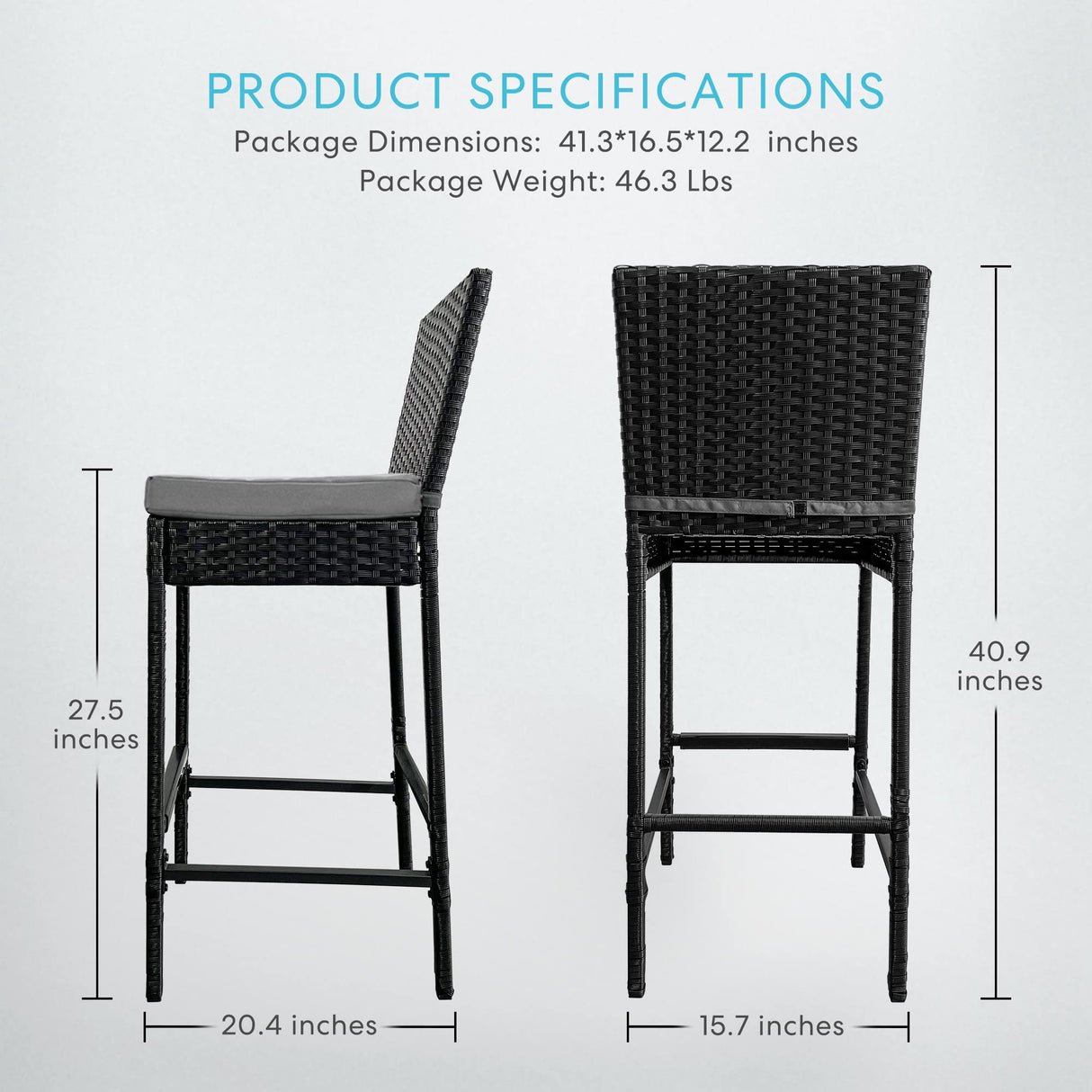 VIVOHOME Outdoor Wicker Barstool 4 Packs, Bar Chairs PE Rattan Materail, Patio Stools with Cushions, Black VIVOHOME