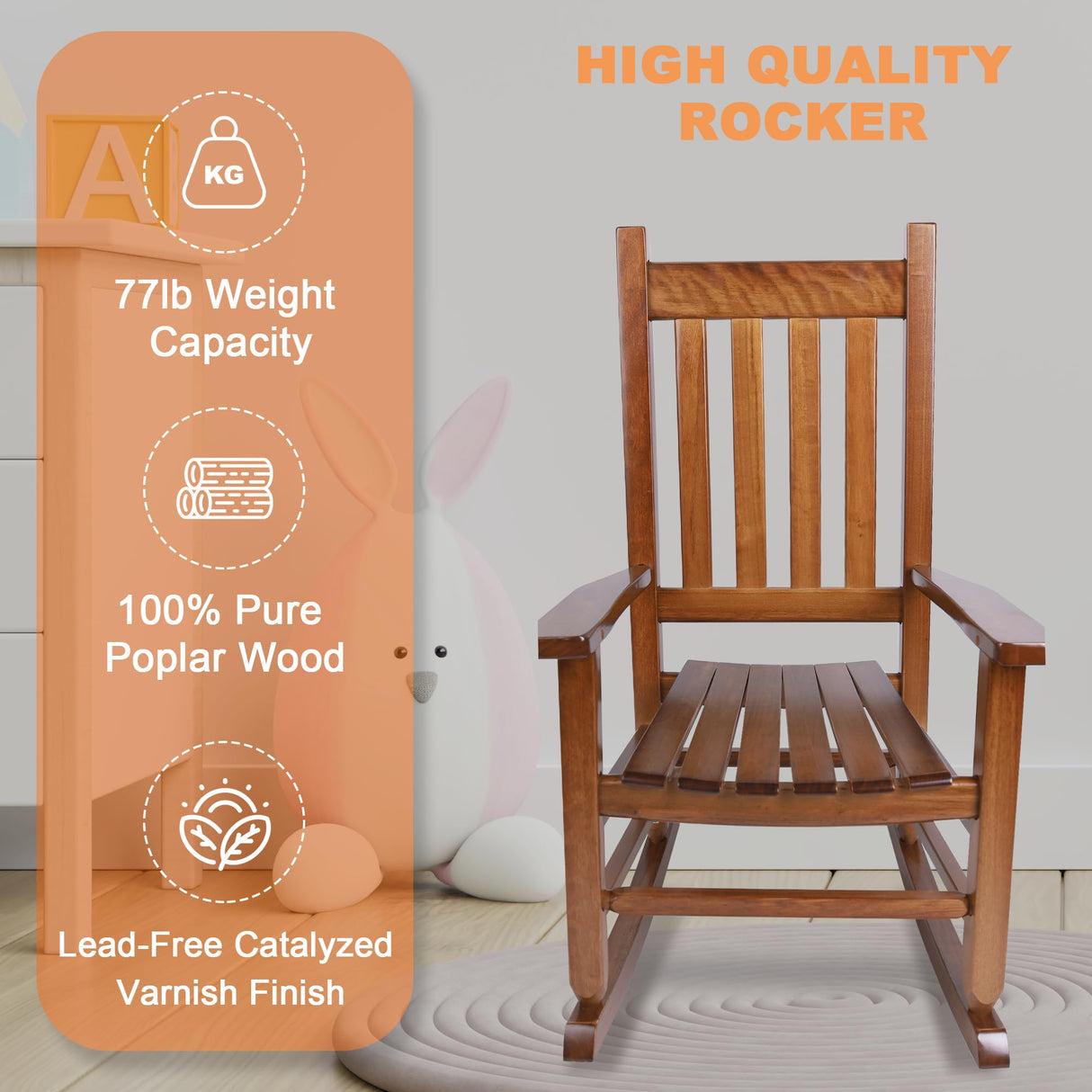Hngilkoo Wooden Rocking Chair for Toddlers and Children Comfy Recliner Rocker for Baby Girls Outdoor Lounge Chair for Kids Age 6-10 Indoor Brown Hngilkoo