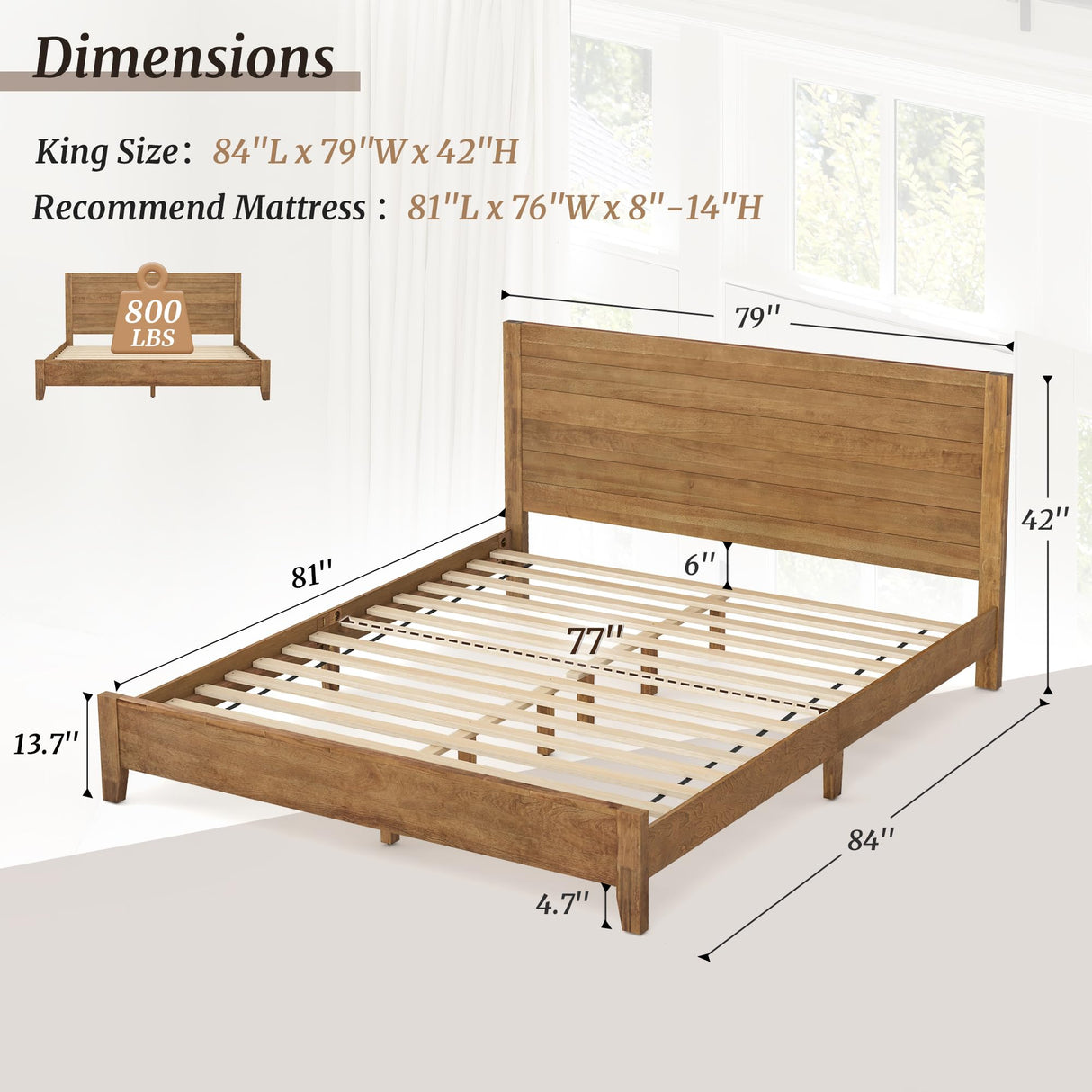 Cozyman Bed Frame King Size, Acacia Wood Platform with Headboard, No Box Spring Needed, 800lb Capacity, Non-Slip Without Noise, Easy Assembly, Dark Wood Cozyman