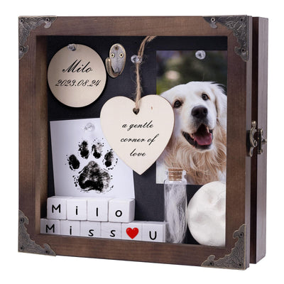 8.6'' Pet Memorial Shadow Box, Customizable Display Case for Dog Cat, Paw Print Hair Preservation, Picture Frame with Paw Print Kit Ashes Fur Jar as Pet Loss Sympathy Gift
