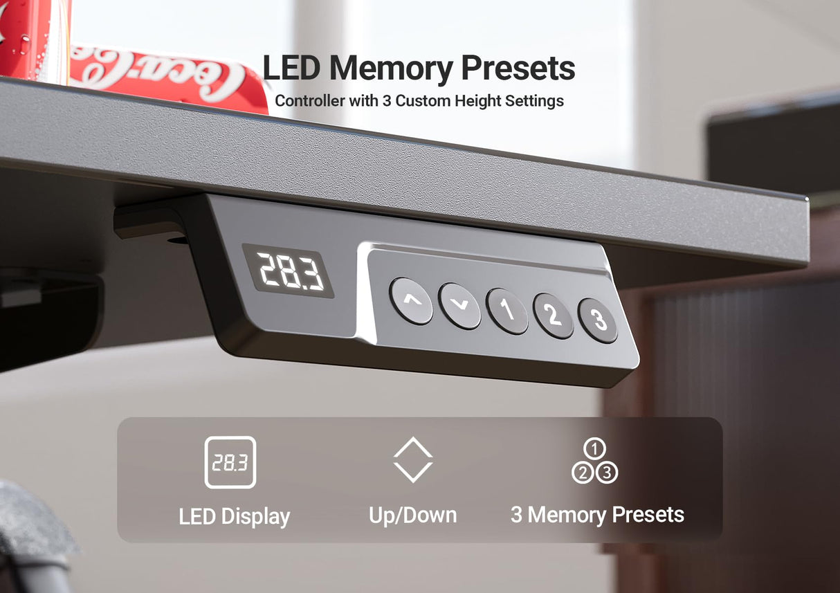 Seang Electric Standing Desk Adjustable Height, 40 x 24 Inch Sit Stand Desk with T-Shaped Frame, 3 Memory Presets & Cable Management for Home Office Computer Workstation, Black Frame/Black Top Seang